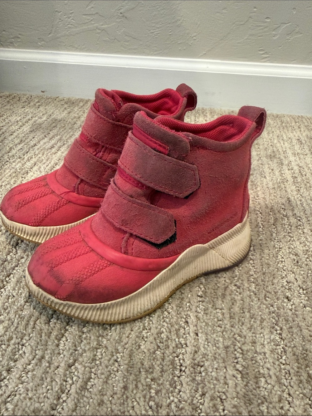 Sorel Kids Red-Pink Hook-and-Loop High-Top Boots Size 10